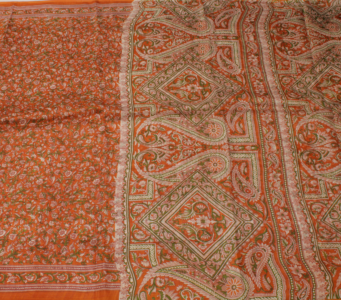 Sushila Vintage Orange Saree 100% Pure Silk Printed Floral 5 Yard  Craft Fabric