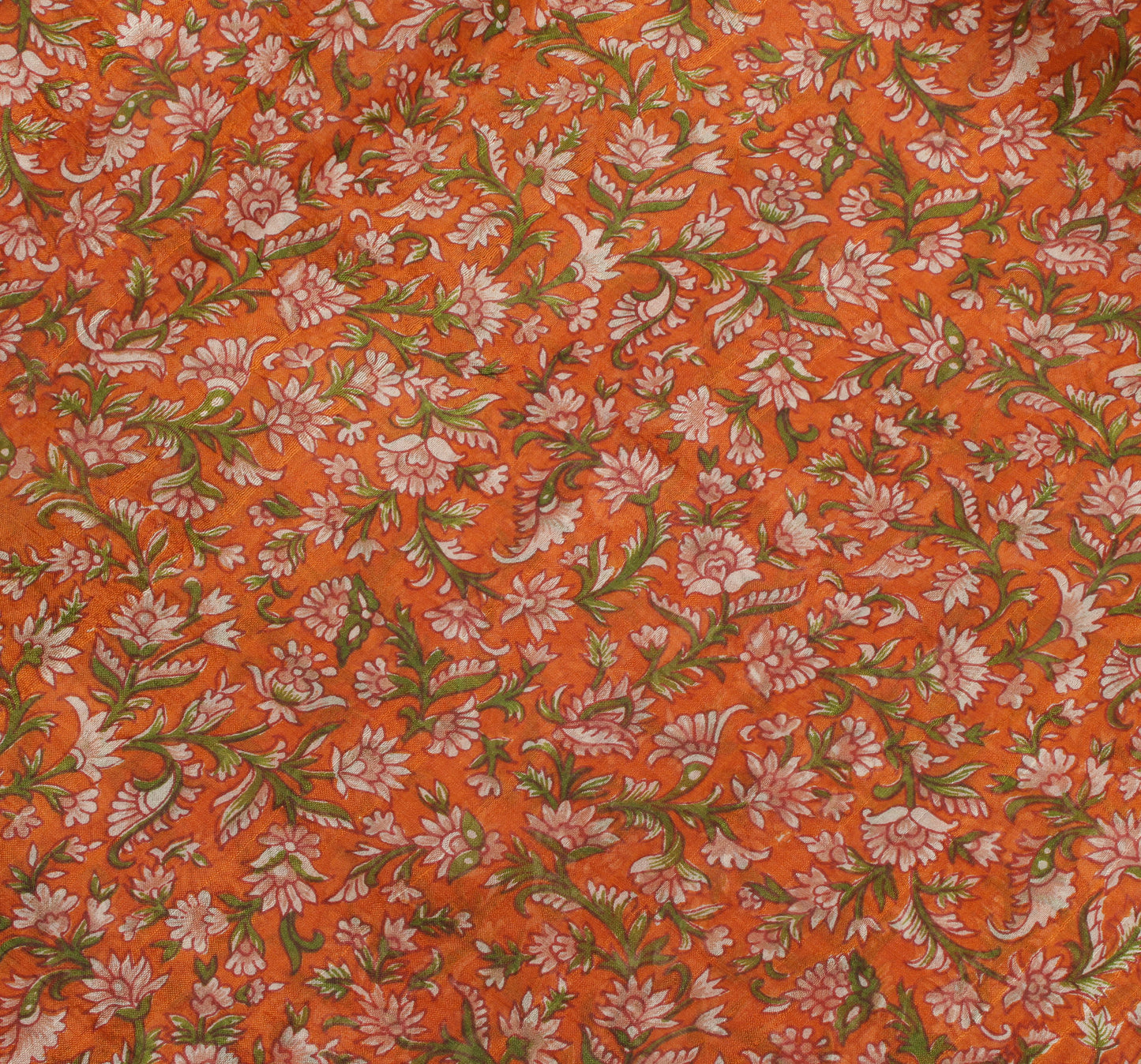 Sushila Vintage Orange Saree 100% Pure Silk Printed Floral 5 Yard  Craft Fabric