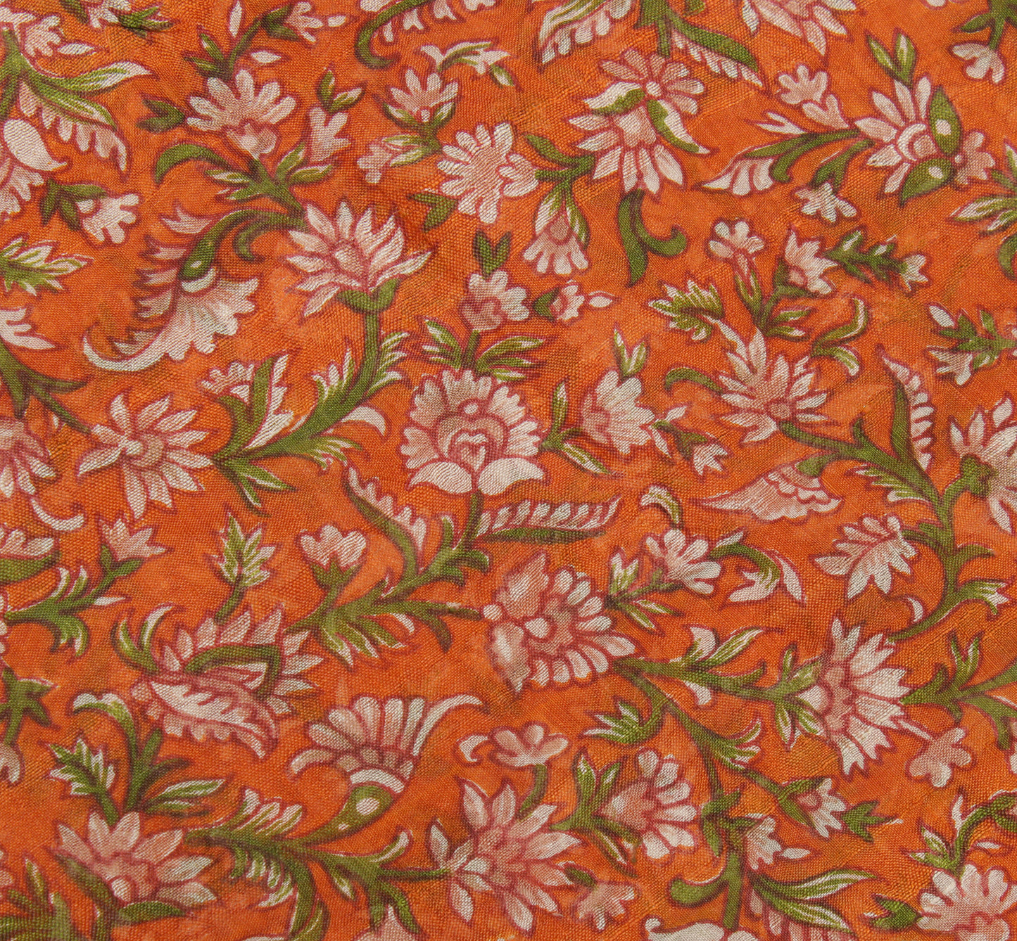 Sushila Vintage Orange Saree 100% Pure Silk Printed Floral 5 Yard  Craft Fabric