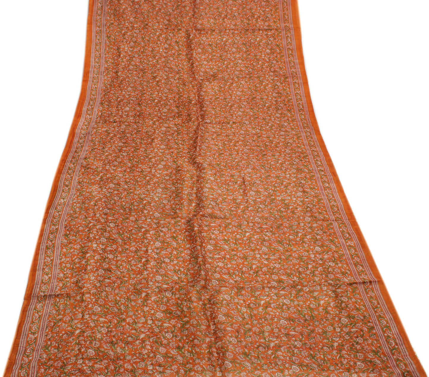 Sushila Vintage Orange Saree 100% Pure Silk Printed Floral 5 Yard  Craft Fabric