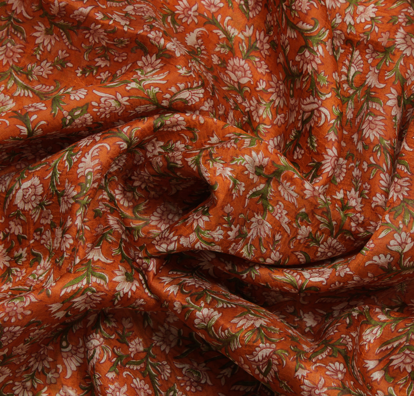 Sushila Vintage Orange Saree 100% Pure Silk Printed Floral 5 Yard  Craft Fabric