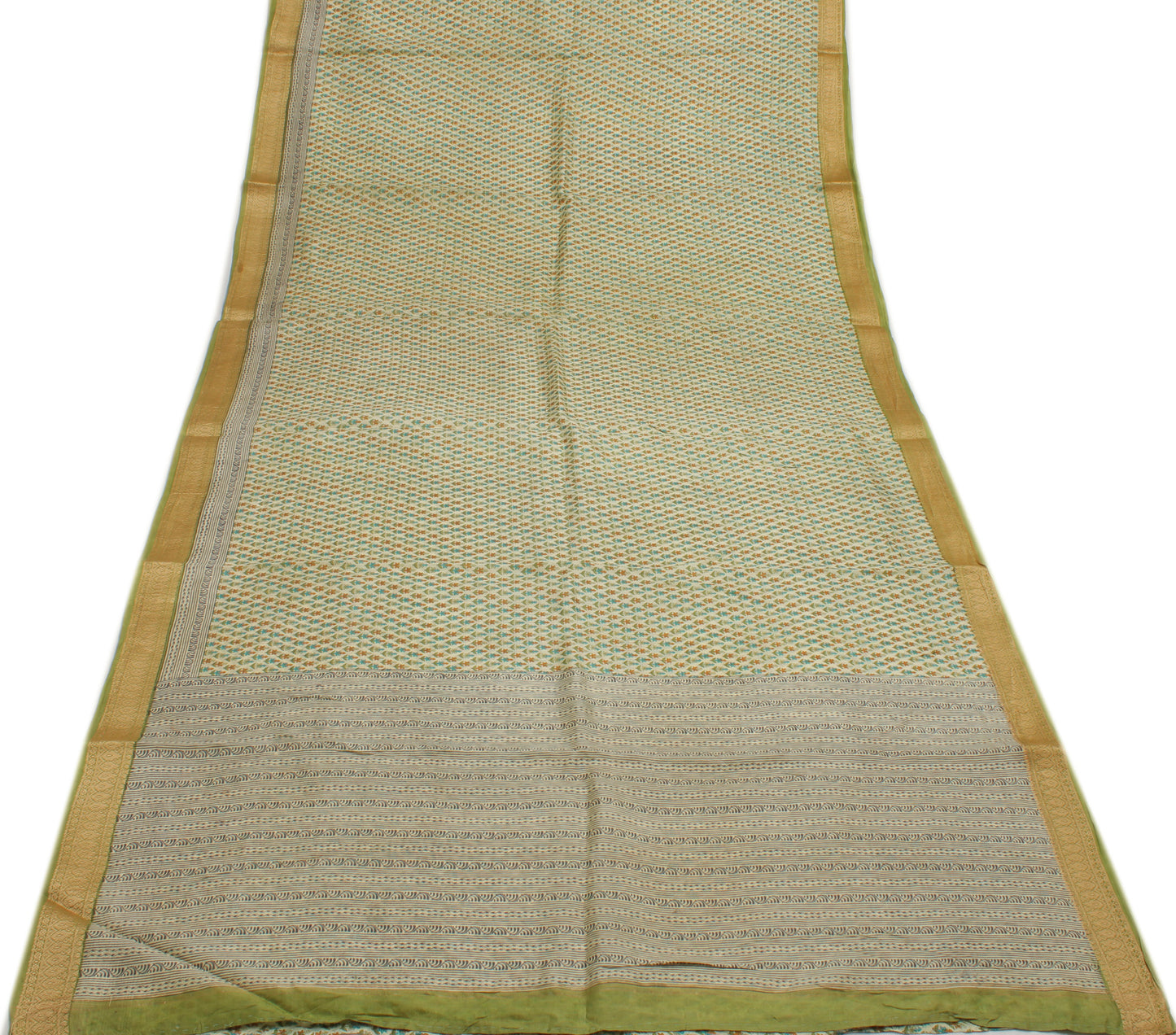 Sushila Vintage Cream Saree 100% Pure Silk Printed Floral Soft Sari Craft Fabric