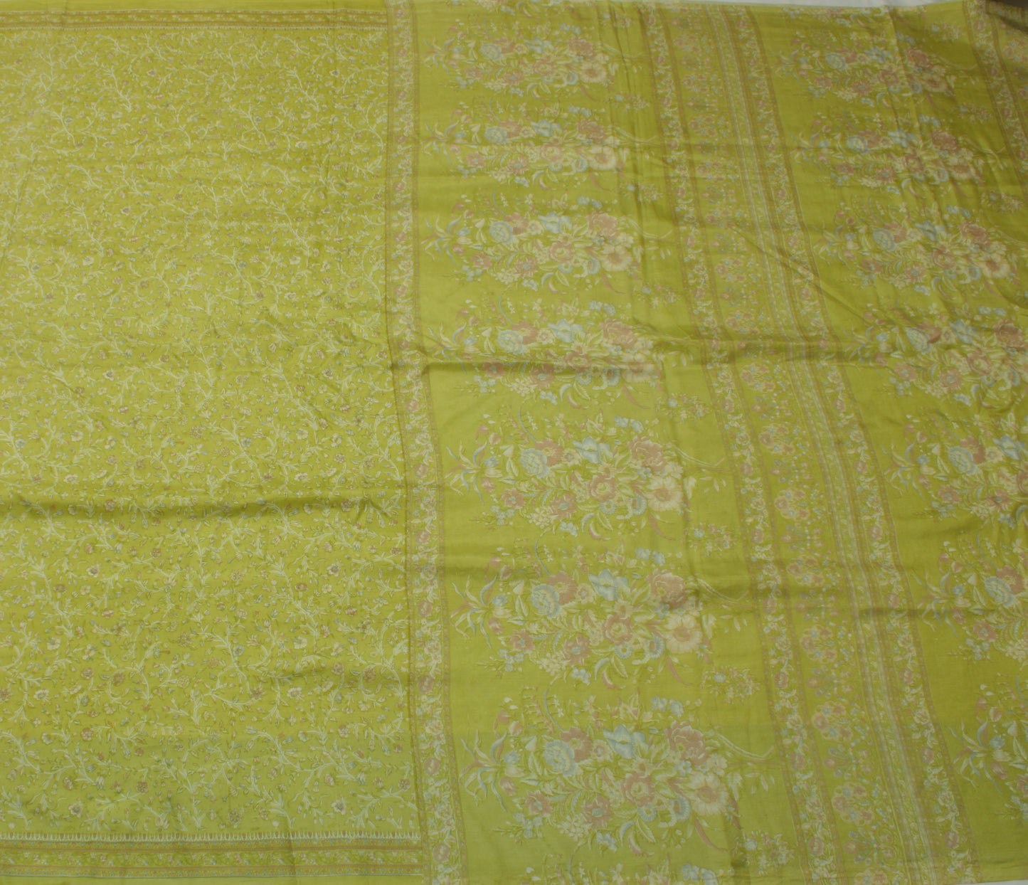 Sushila Vintage Green Saree 100% Pure Silk Printed Floral Soft 5 YD Craft Fabric