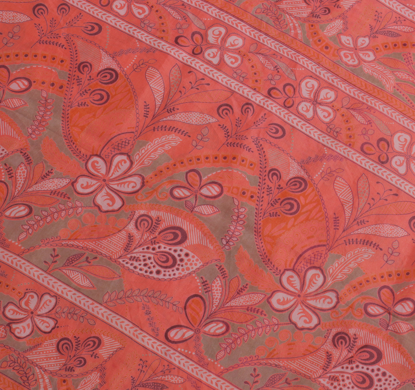 Sushila Vintage Peach Saree 100% Pure Silk Printed Floral Soft Sari Craft Fabric