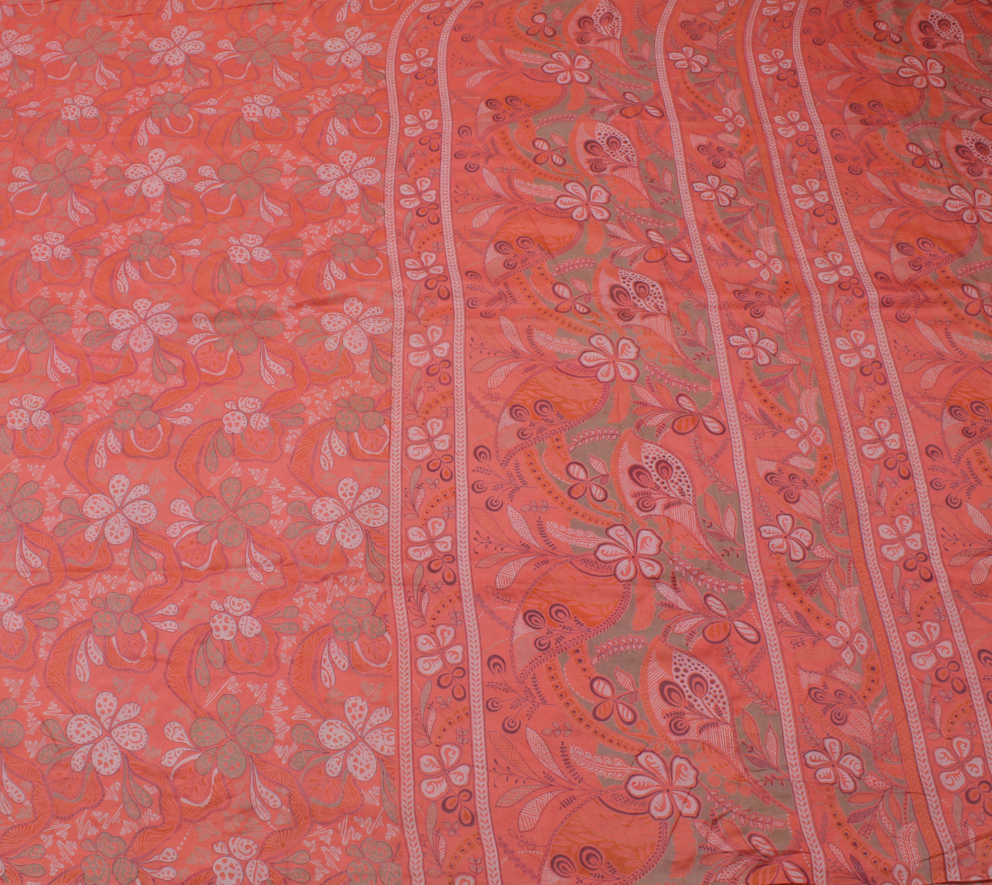 Sushila Vintage Peach Saree 100% Pure Silk Printed Floral Soft Sari Craft Fabric