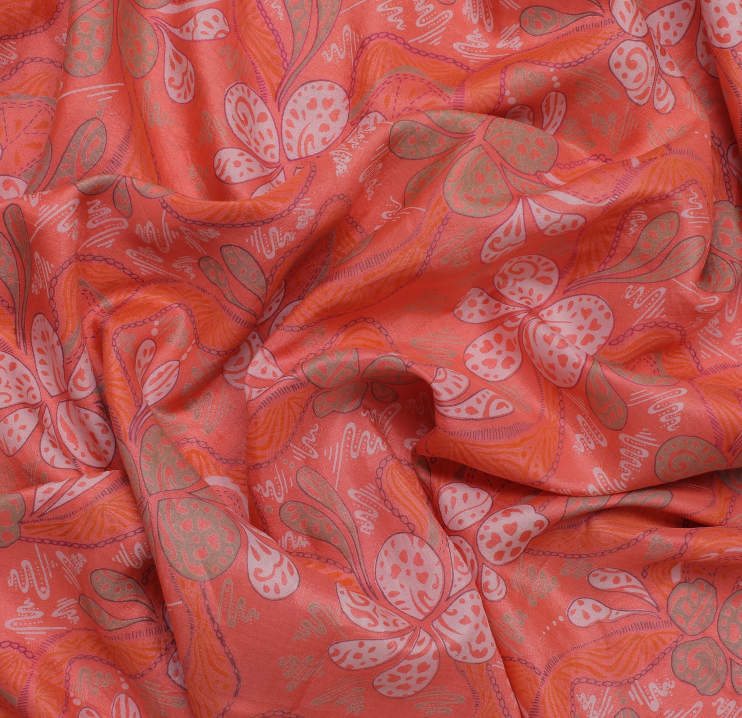 Sushila Vintage Peach Saree 100% Pure Silk Printed Floral Soft Sari Craft Fabric