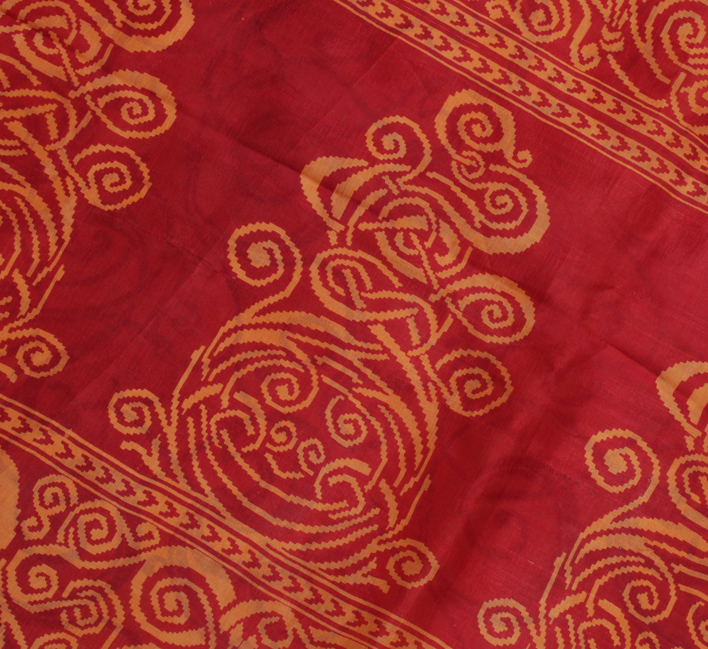 Sushila Vintage Orange Indian Saree 100% Pure Silk Printed Soft 5YD Craft Fabric