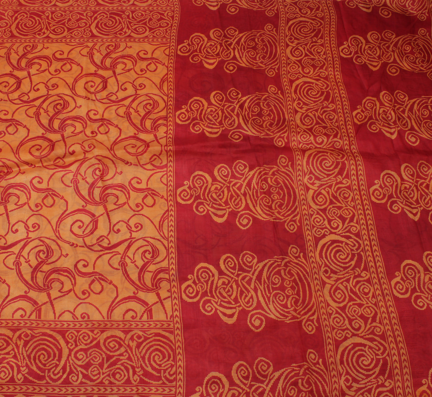 Sushila Vintage Orange Indian Saree 100% Pure Silk Printed Soft 5YD Craft Fabric