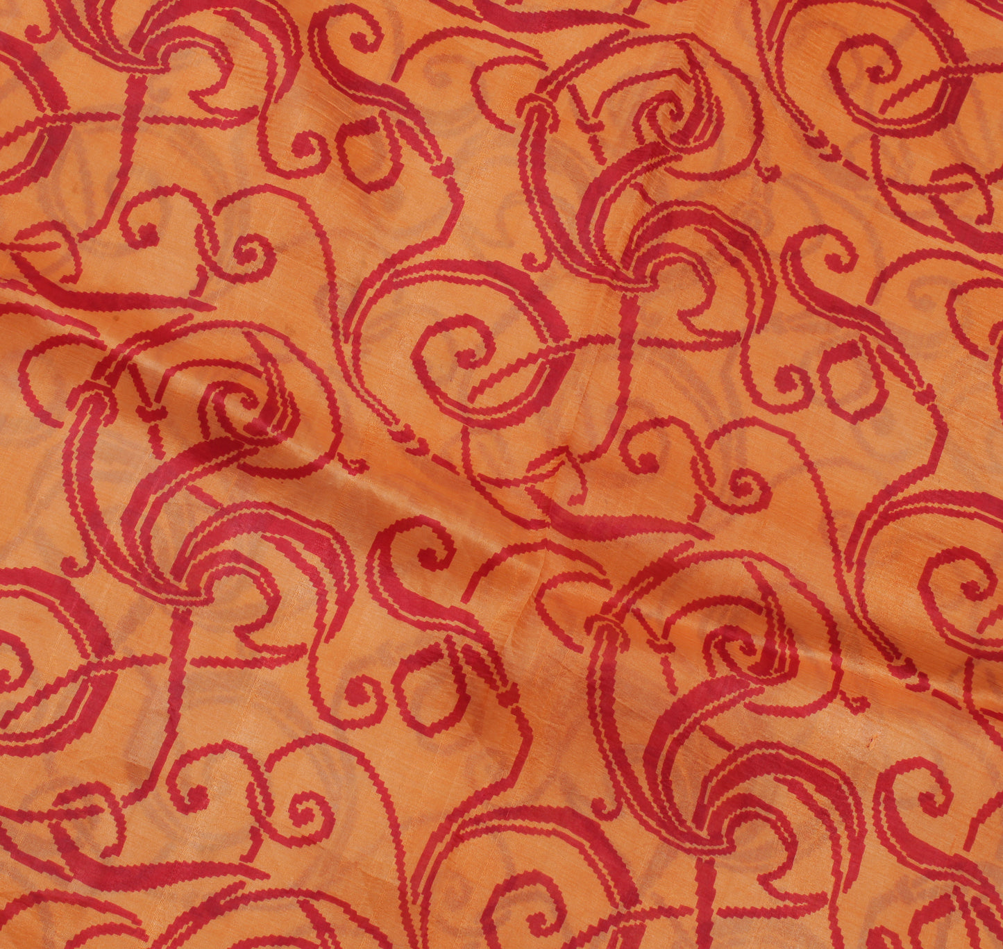 Sushila Vintage Orange Indian Saree 100% Pure Silk Printed Soft 5YD Craft Fabric