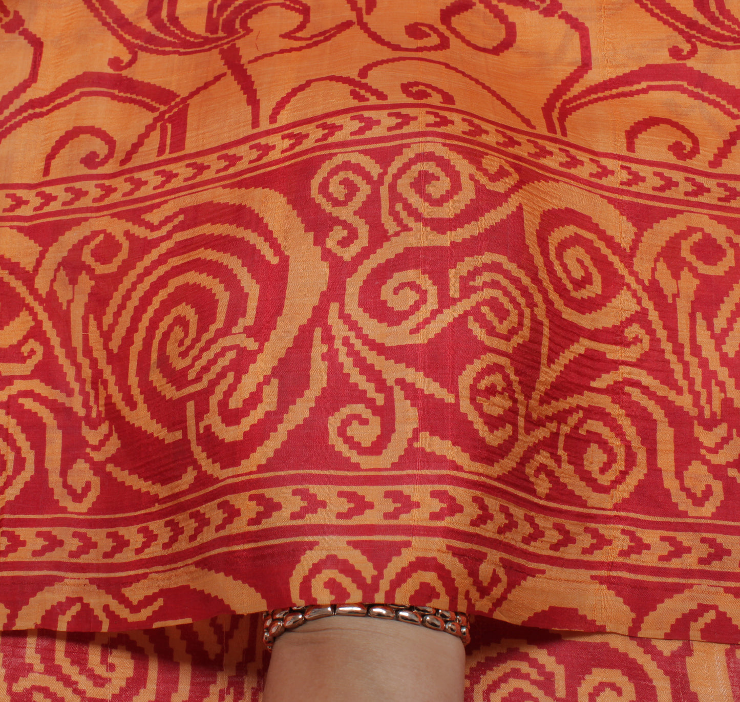 Sushila Vintage Orange Indian Saree 100% Pure Silk Printed Soft 5YD Craft Fabric