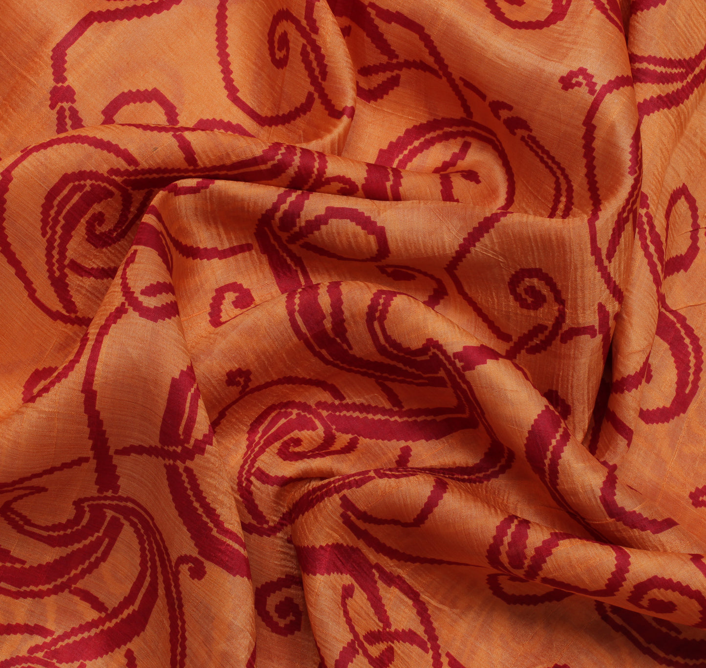 Sushila Vintage Orange Indian Saree 100% Pure Silk Printed Soft 5YD Craft Fabric