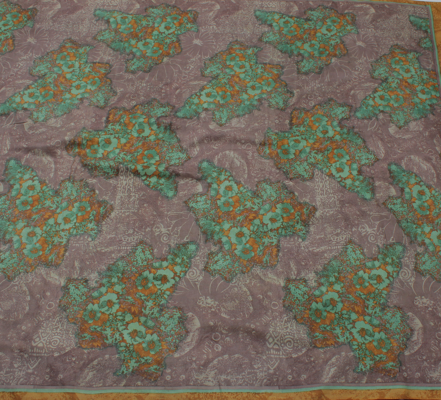 Sushila Vintage Indian Saree 100% Pure Silk Printed Floral Soft Craft Fabric