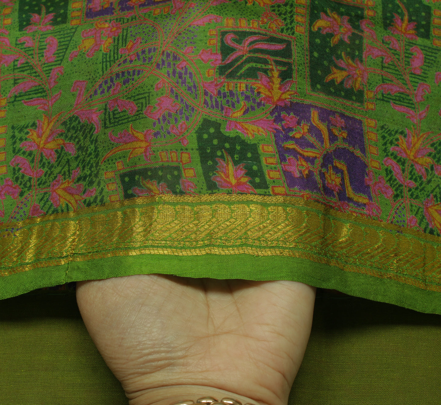 Sushila Vintage Green Saree 100% Pure Silk Printed Floral Soft Craft Fabric