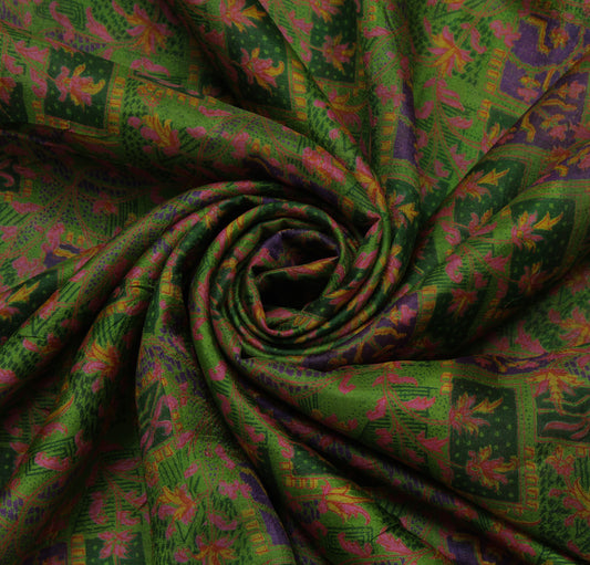 Sushila Vintage Green Saree 100% Pure Silk Printed Floral Soft Craft Fabric