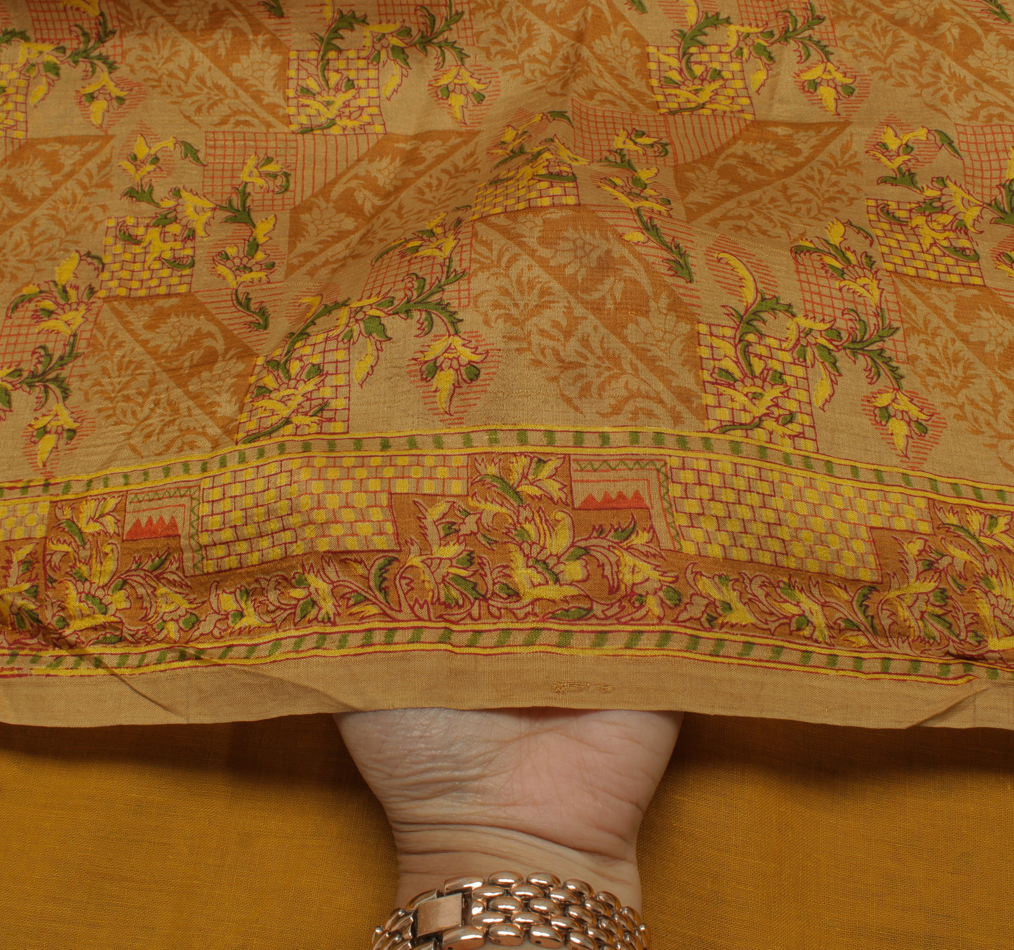 Sushila Vintage Brown Saree 100% Pure Silk Printed Floral Soft Sari Craft Fabric