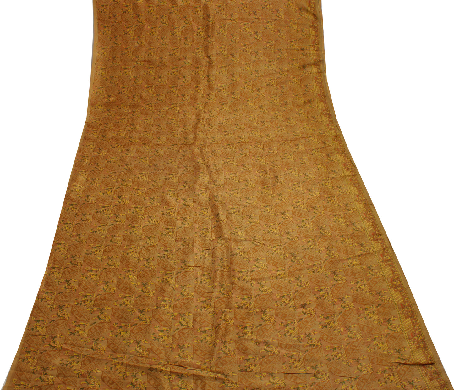 Sushila Vintage Brown Saree 100% Pure Silk Printed Floral Soft Sari Craft Fabric