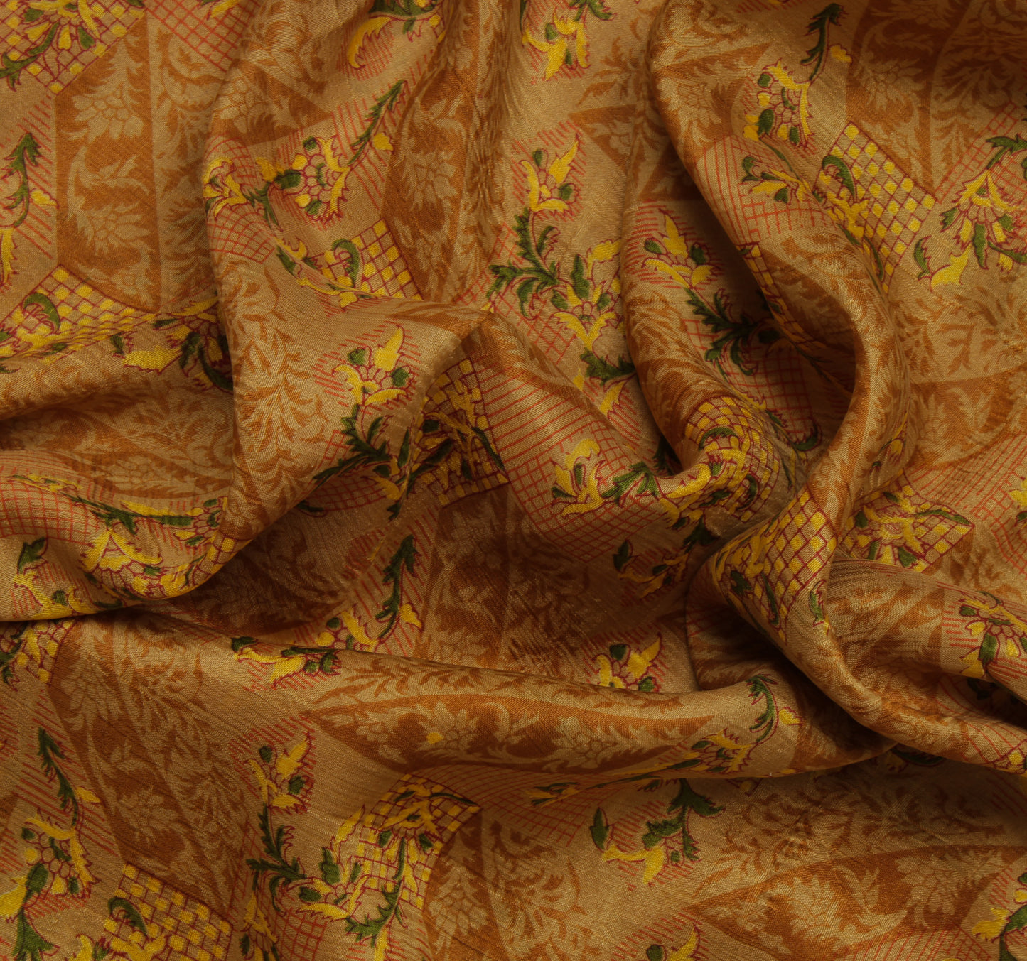 Sushila Vintage Brown Saree 100% Pure Silk Printed Floral Soft Sari Craft Fabric