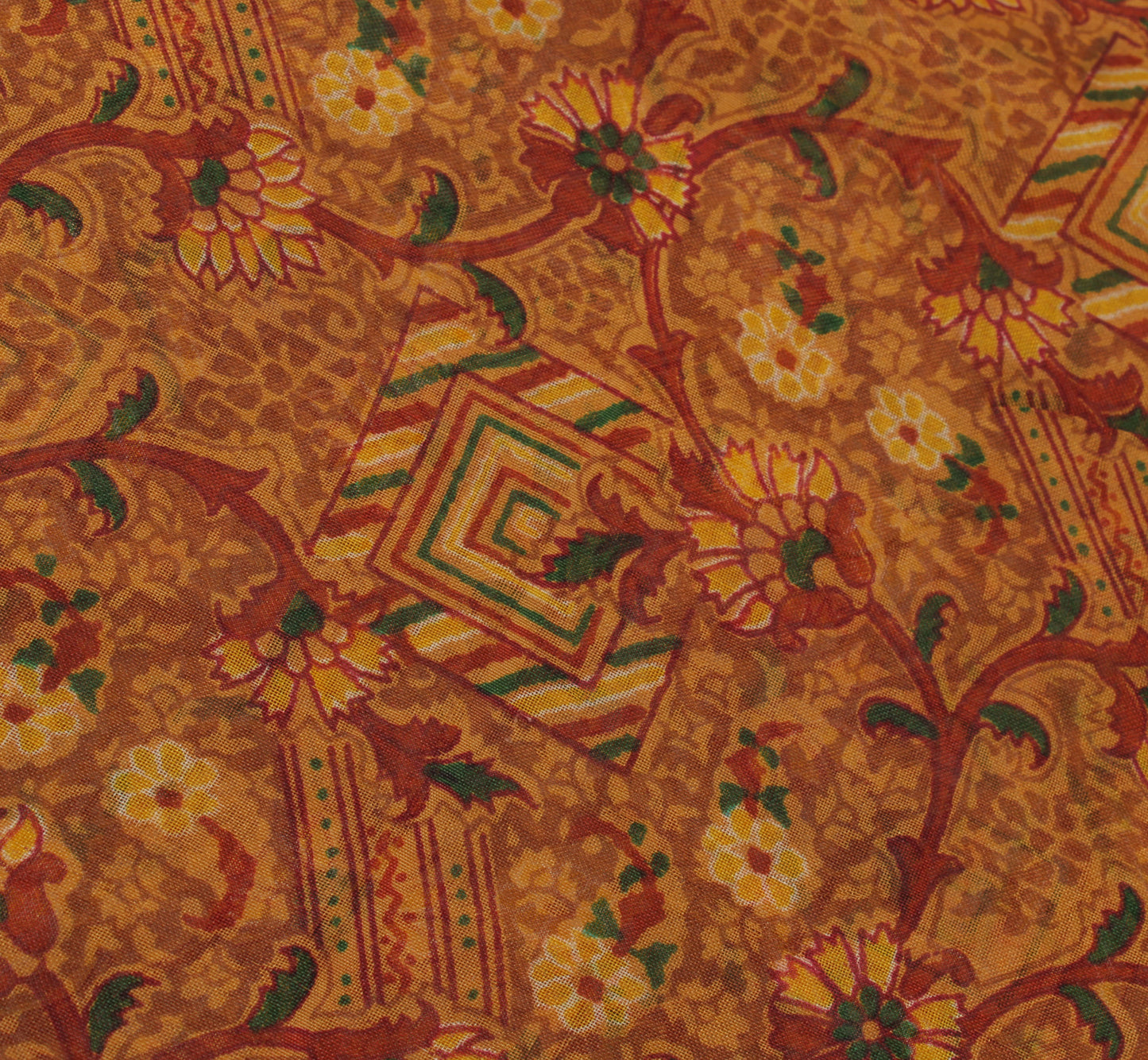 Sushila Vintage Brown Saree 100% Pure Silk Printed Floral Soft Craft Fabric