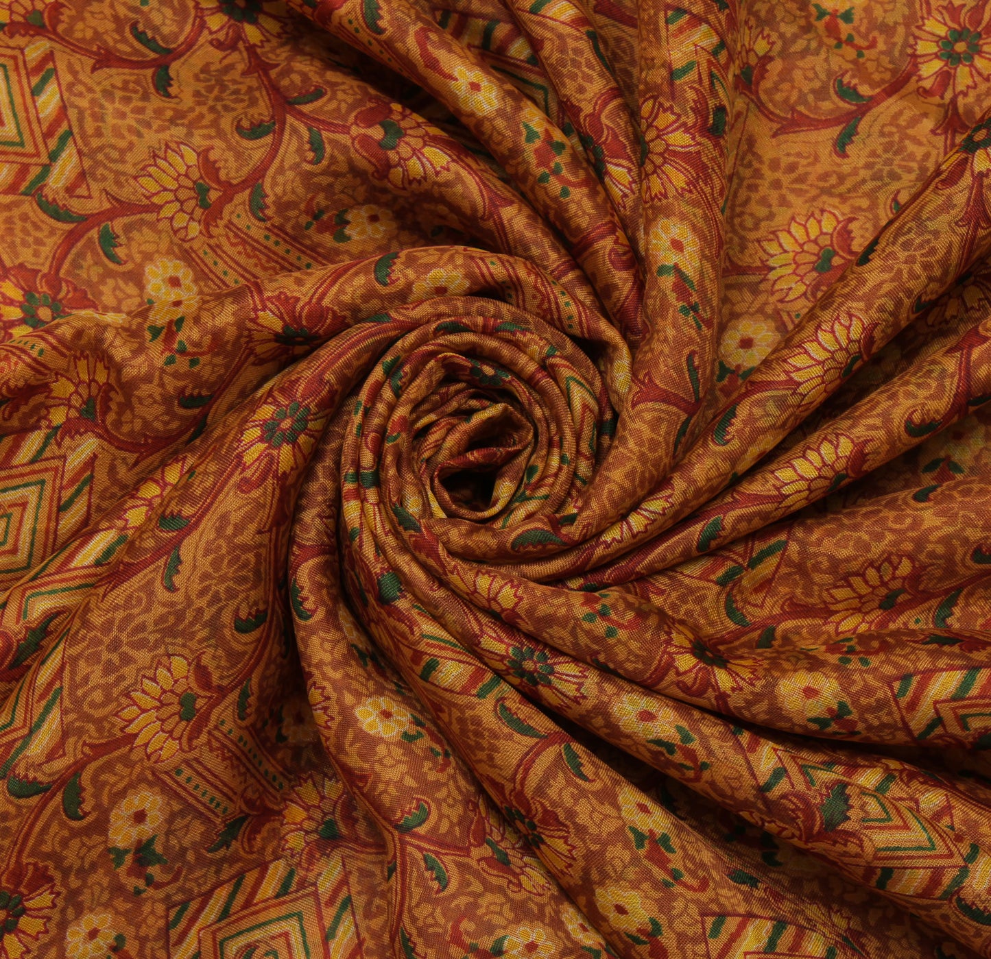 Sushila Vintage Brown Saree 100% Pure Silk Printed Floral Soft Craft Fabric