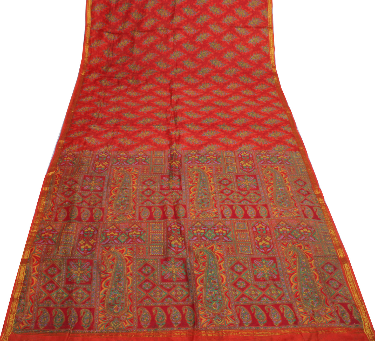 Sushila Vintage Orange  Saree 100% Pure Silk Printed Floral Soft Craft Fabric