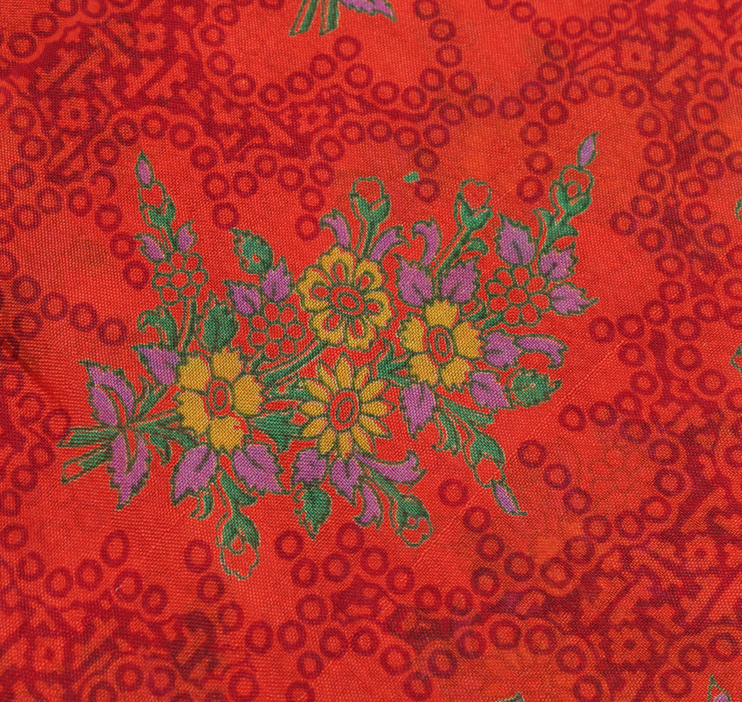 Sushila Vintage Orange  Saree 100% Pure Silk Printed Floral Soft Craft Fabric