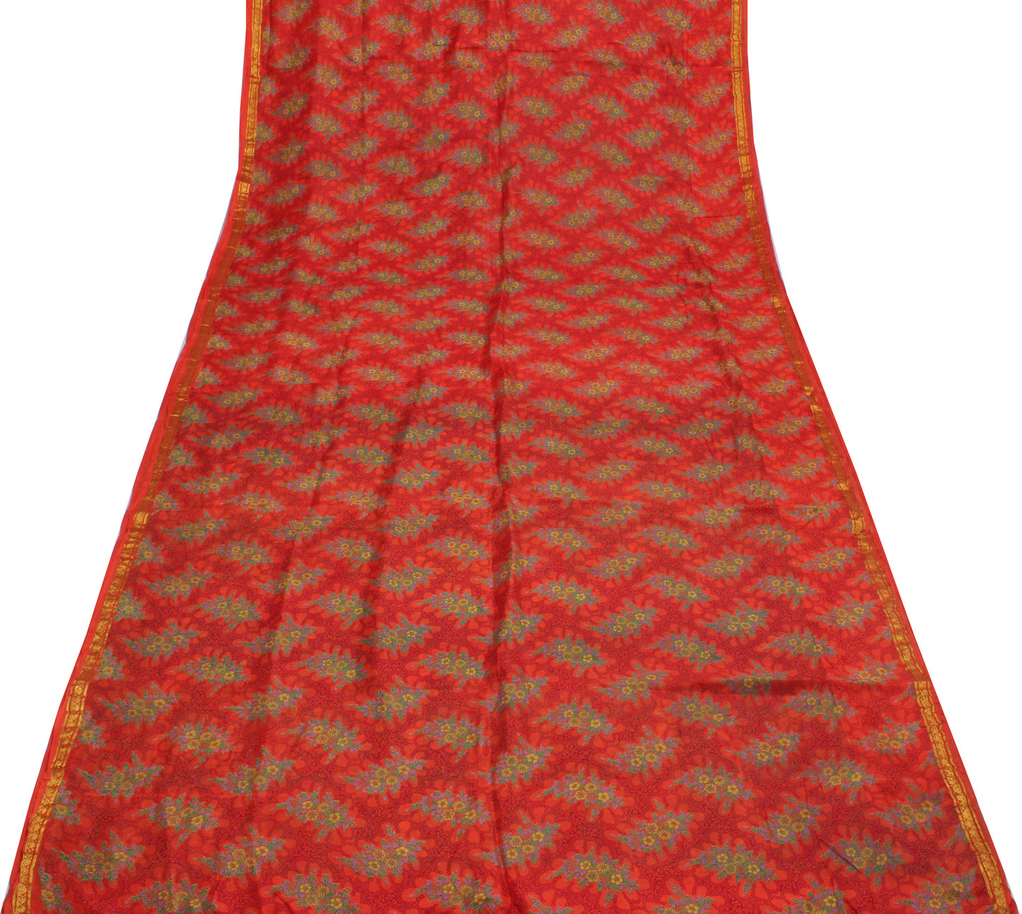 Sushila Vintage Orange  Saree 100% Pure Silk Printed Floral Soft Craft Fabric