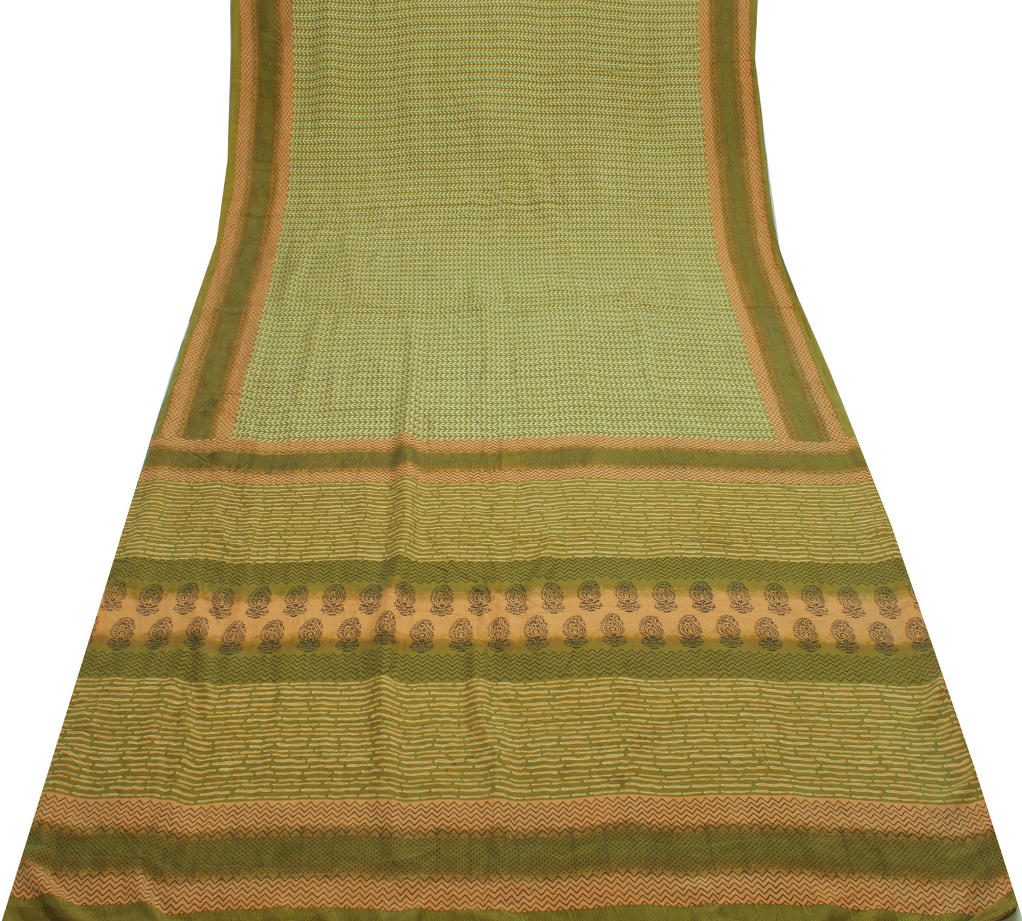 Sushila Vintage Green Saree 100% Pure Silk Printed Floral Soft Craft Sari Fabric