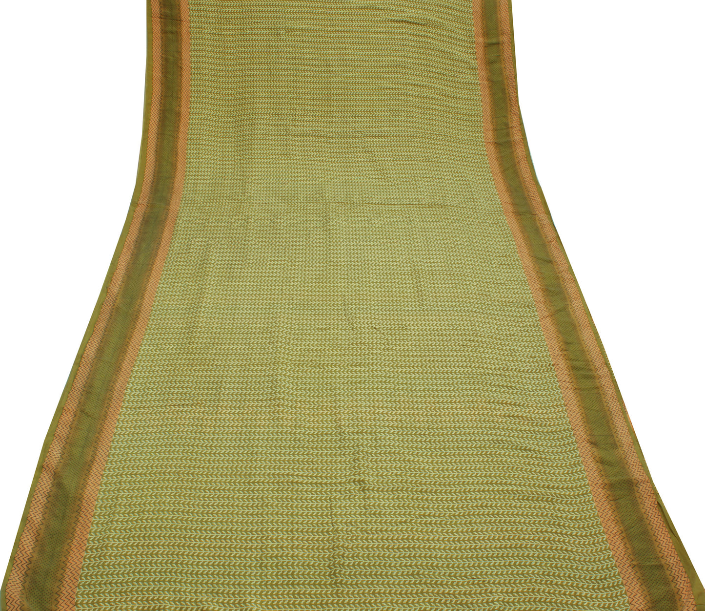 Sushila Vintage Green Saree 100% Pure Silk Printed Floral Soft Craft Sari Fabric