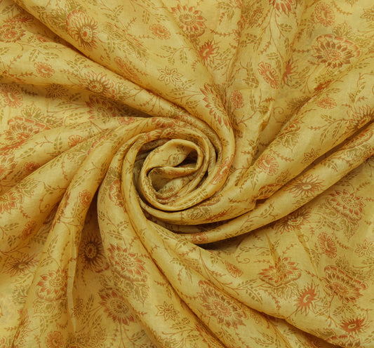 Sushila Vintage Cream Saree 100% Pure Silk Printed Floral Soft Sari Craft Fabric