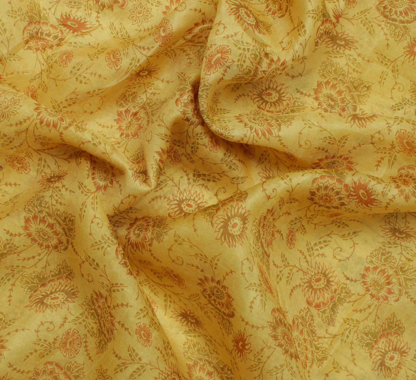 Sushila Vintage Cream Saree 100% Pure Silk Printed Floral Soft Sari Craft Fabric