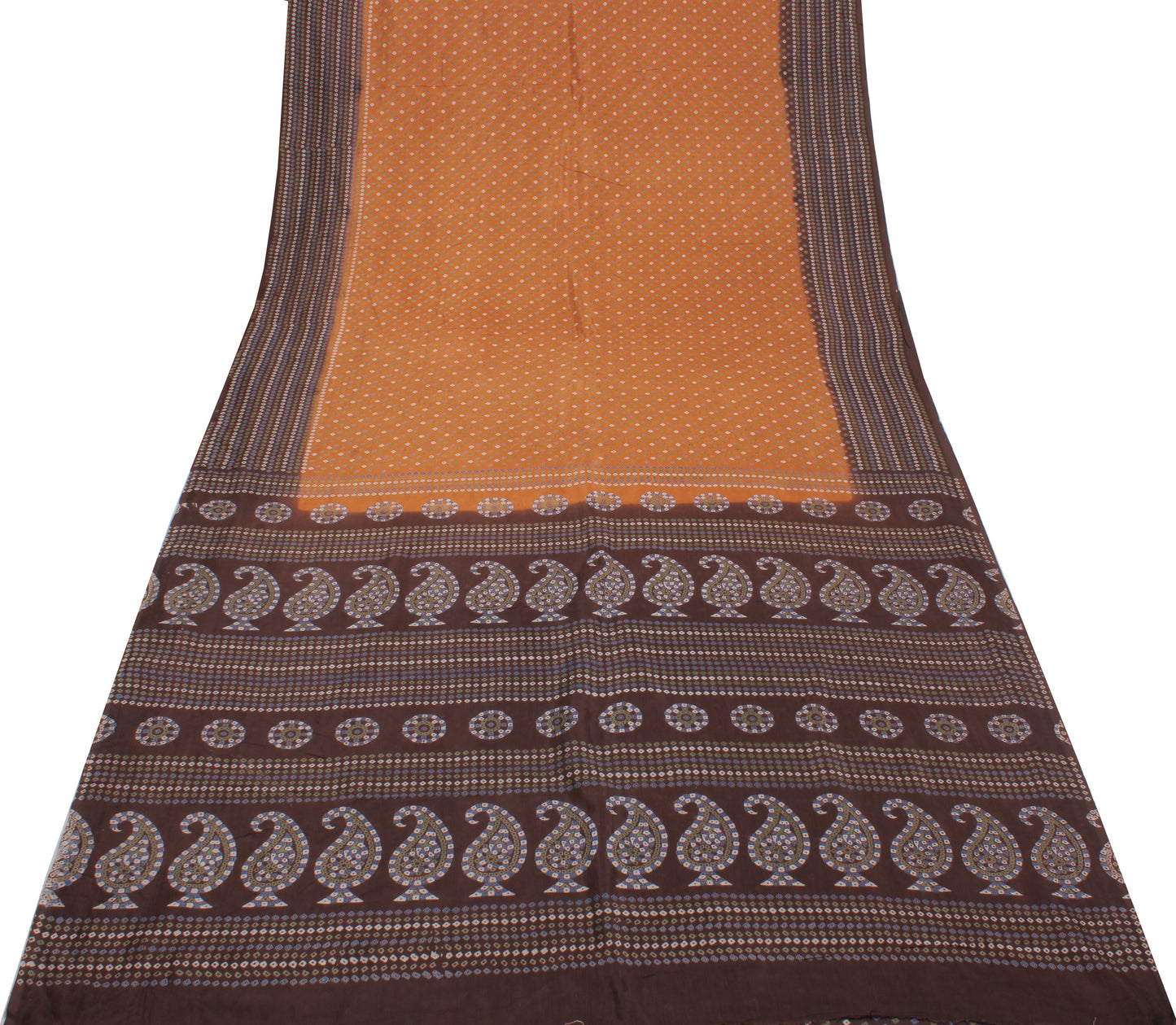 Sushila Vintage Brown Saree 100% Pure Silk Batik Printed Soft Sari Craft Fabric