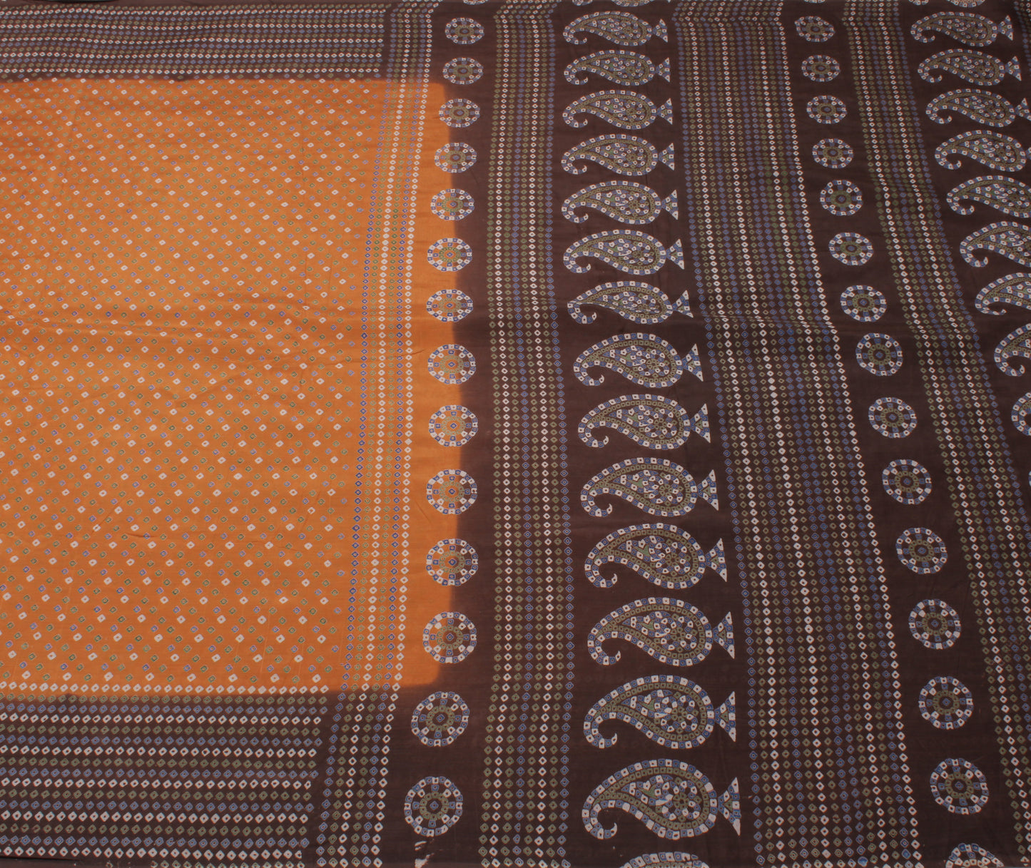 Sushila Vintage Brown Saree 100% Pure Silk Batik Printed Soft Sari Craft Fabric