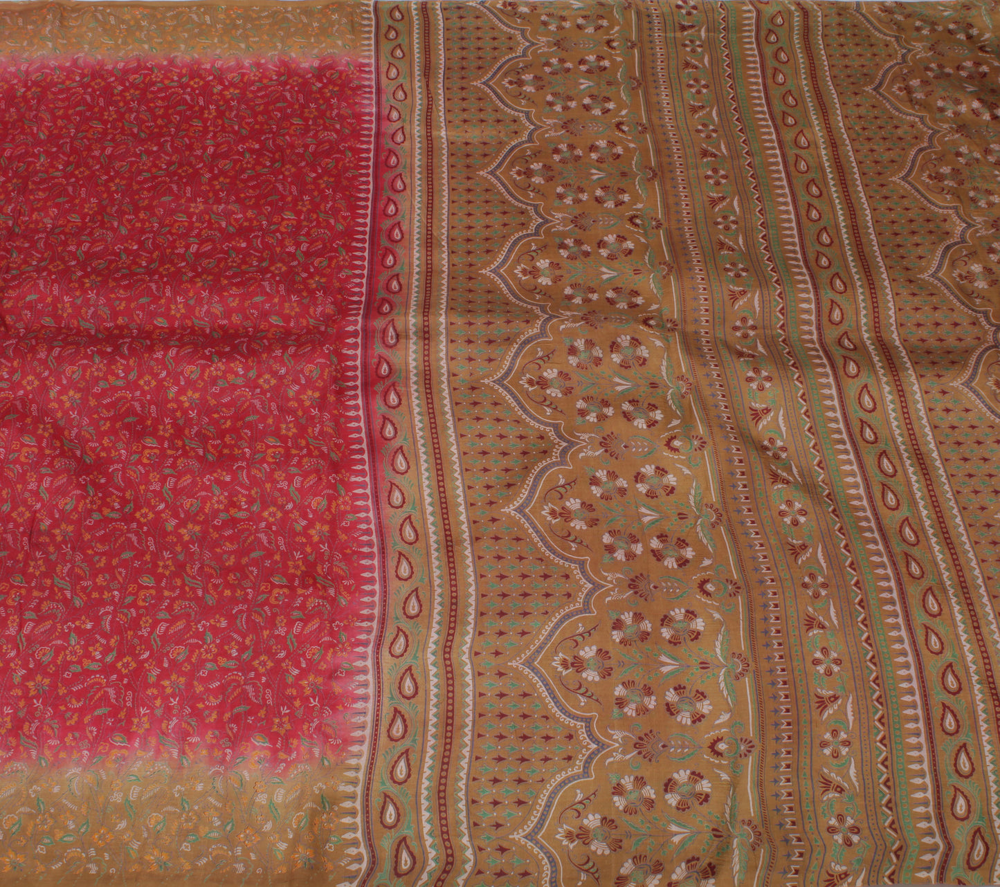 Sushila Vintage Red Indian Saree 100% Pure Silk Printed Floral Soft Craft Fabric