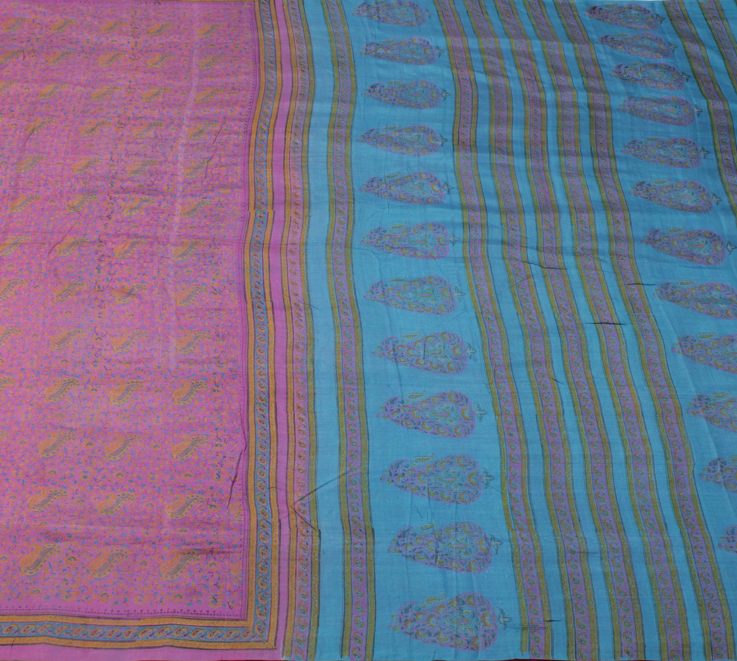 Sushila Vintage Pink Saree 100% Pure Silk Printed Paisley Soft Sari Craft Fabric