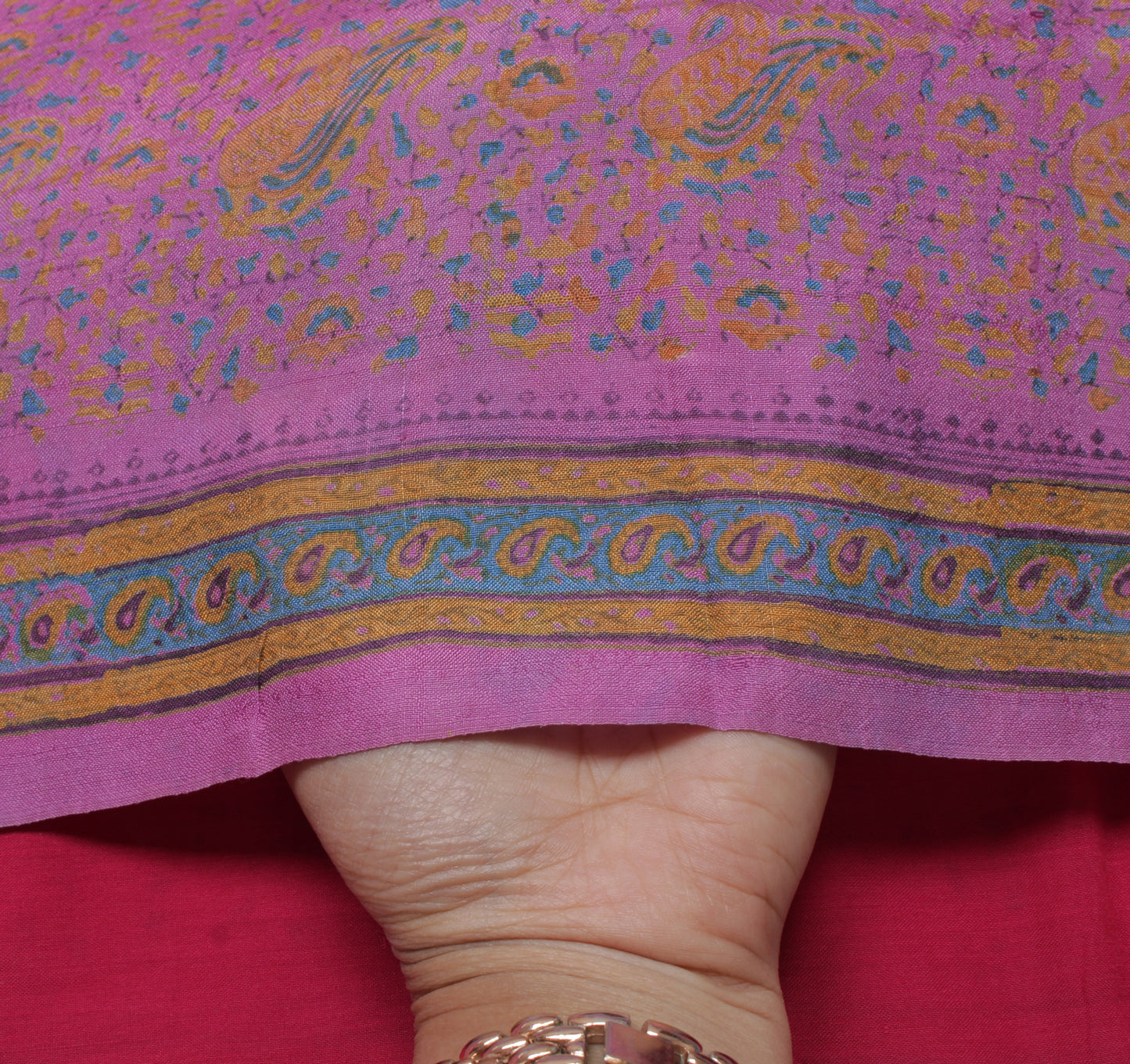 Sushila Vintage Pink Saree 100% Pure Silk Printed Paisley Soft Sari Craft Fabric