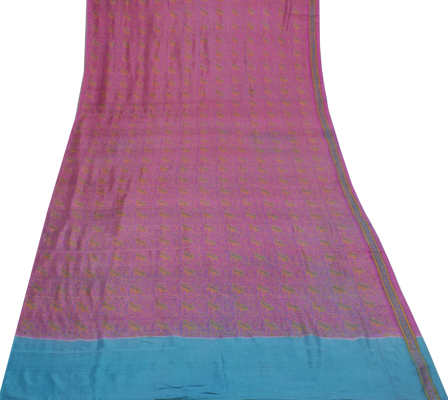 Sushila Vintage Pink Saree 100% Pure Silk Printed Paisley Soft Sari Craft Fabric