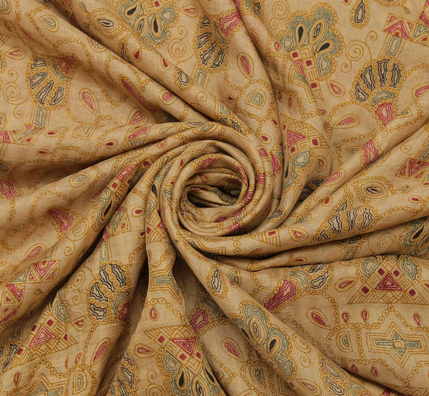 Sushila Vintage Cream Saree 100% Pure Silk Printed Abstract Soft Craft Fabric