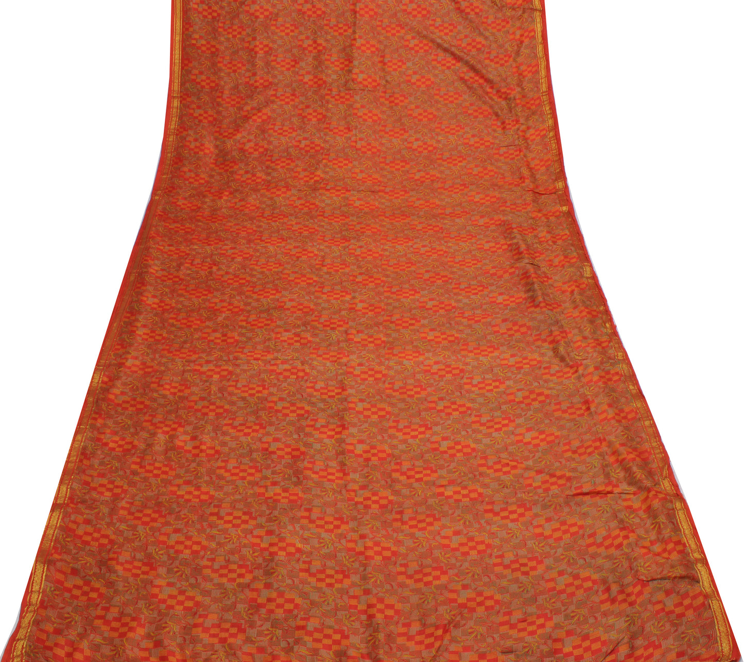 Sushila Vintage Orange Saree 100% Pure Silk Printed Floral Soft Craft Fabric