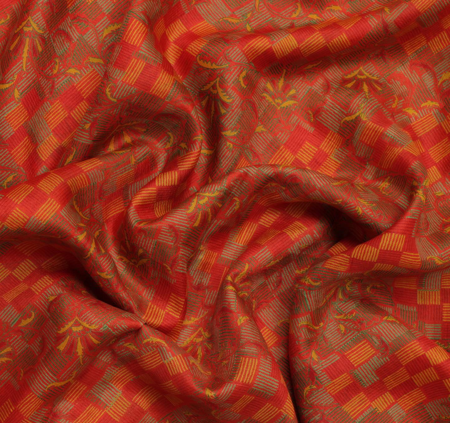 Sushila Vintage Orange Saree 100% Pure Silk Printed Floral Soft Craft Fabric