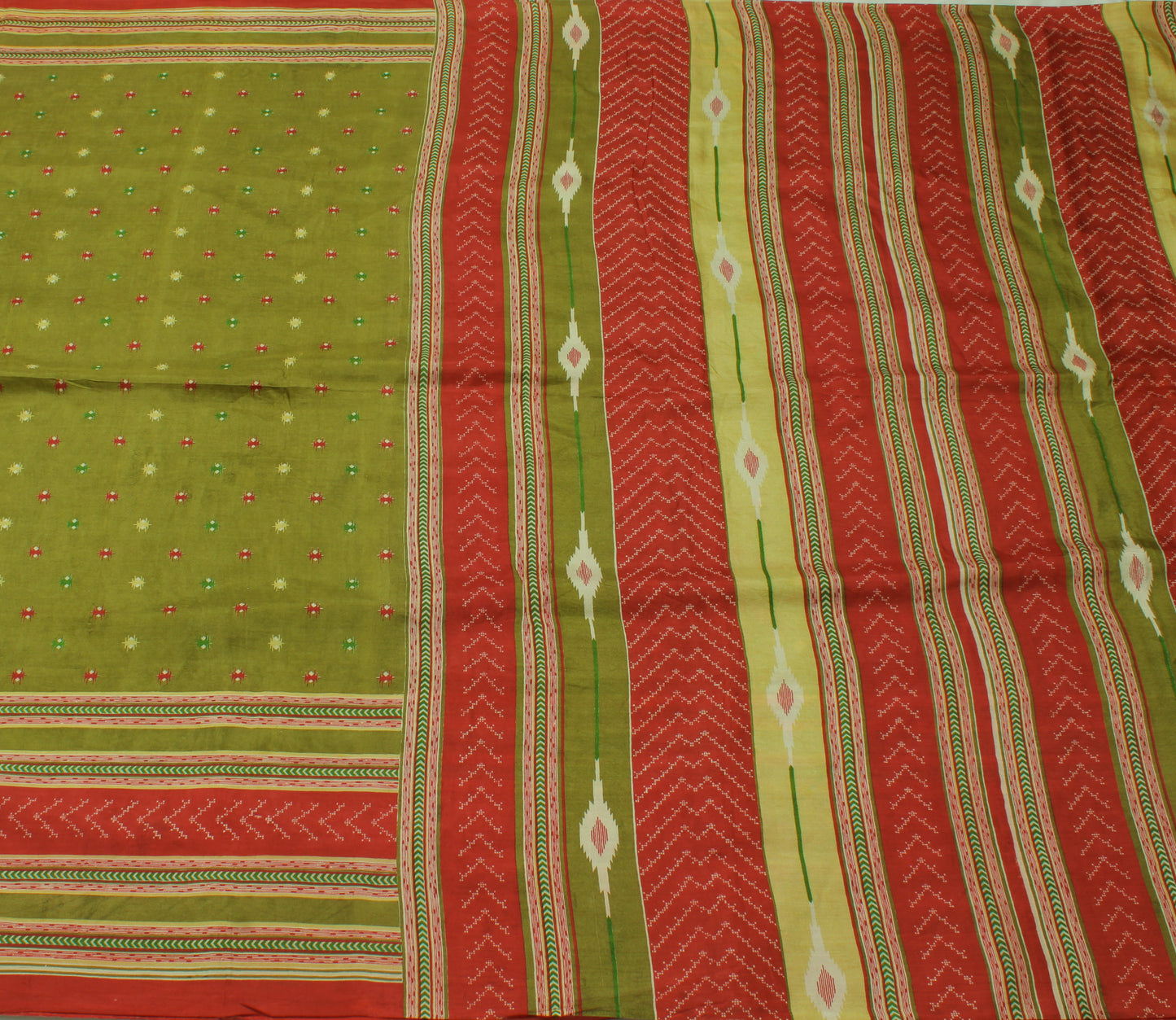 Sushila Vintage Green Indian Saree 100% Pure Silk Printed Soft Sari Craft Fabric