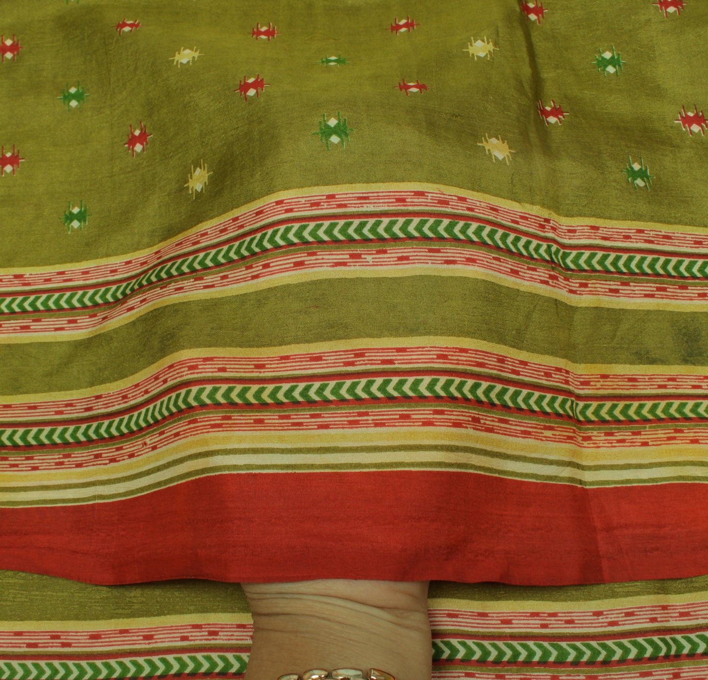 Sushila Vintage Green Indian Saree 100% Pure Silk Printed Soft Sari Craft Fabric