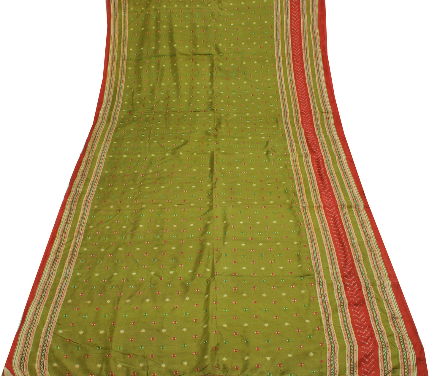 Sushila Vintage Green Indian Saree 100% Pure Silk Printed Soft Sari Craft Fabric