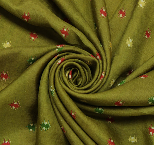 Sushila Vintage Green Indian Saree 100% Pure Silk Printed Soft Sari Craft Fabric