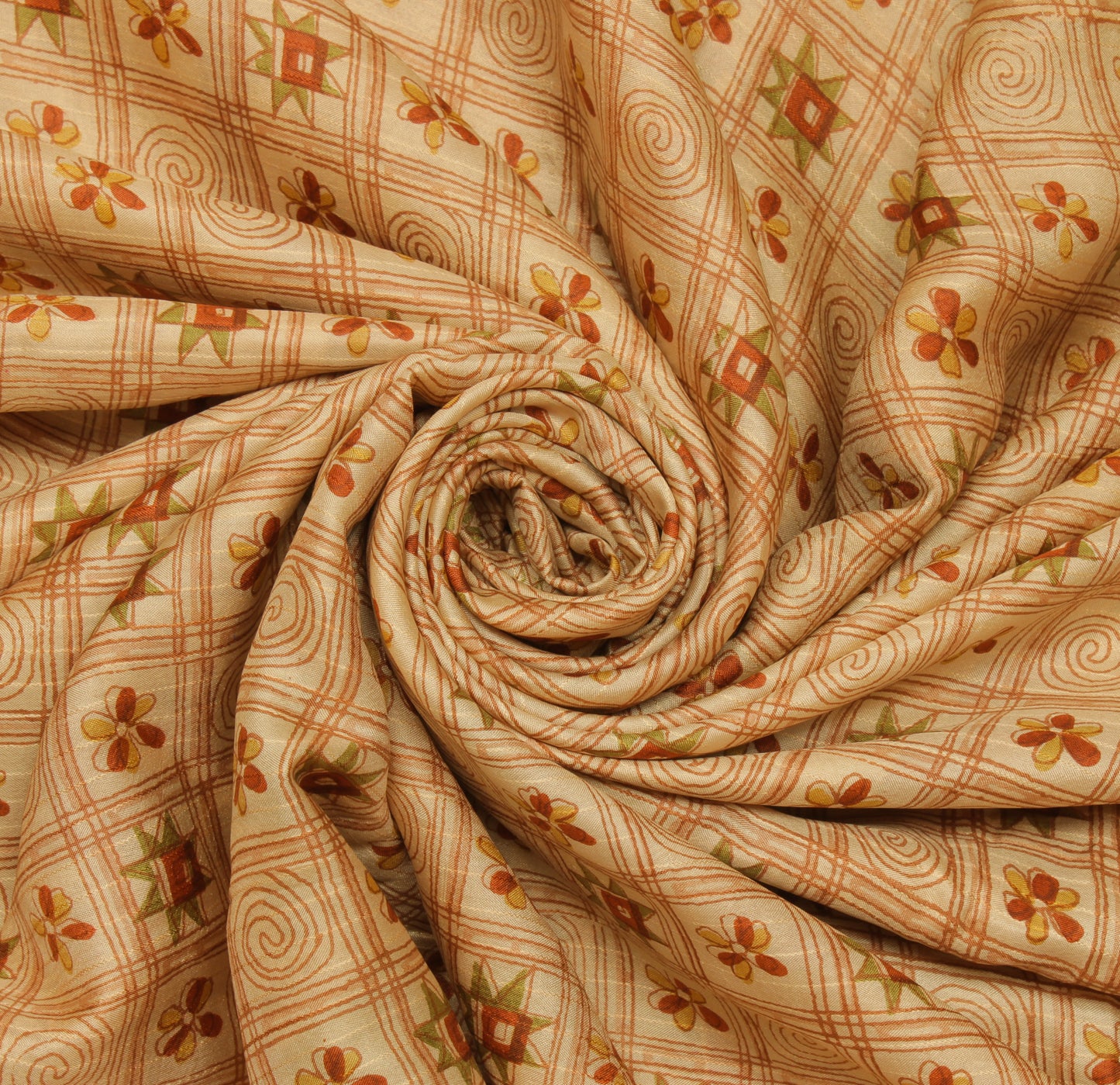 Sushila Vintage Brown Saree 100% Pure Silk Printed Floral Soft Craft Fabric