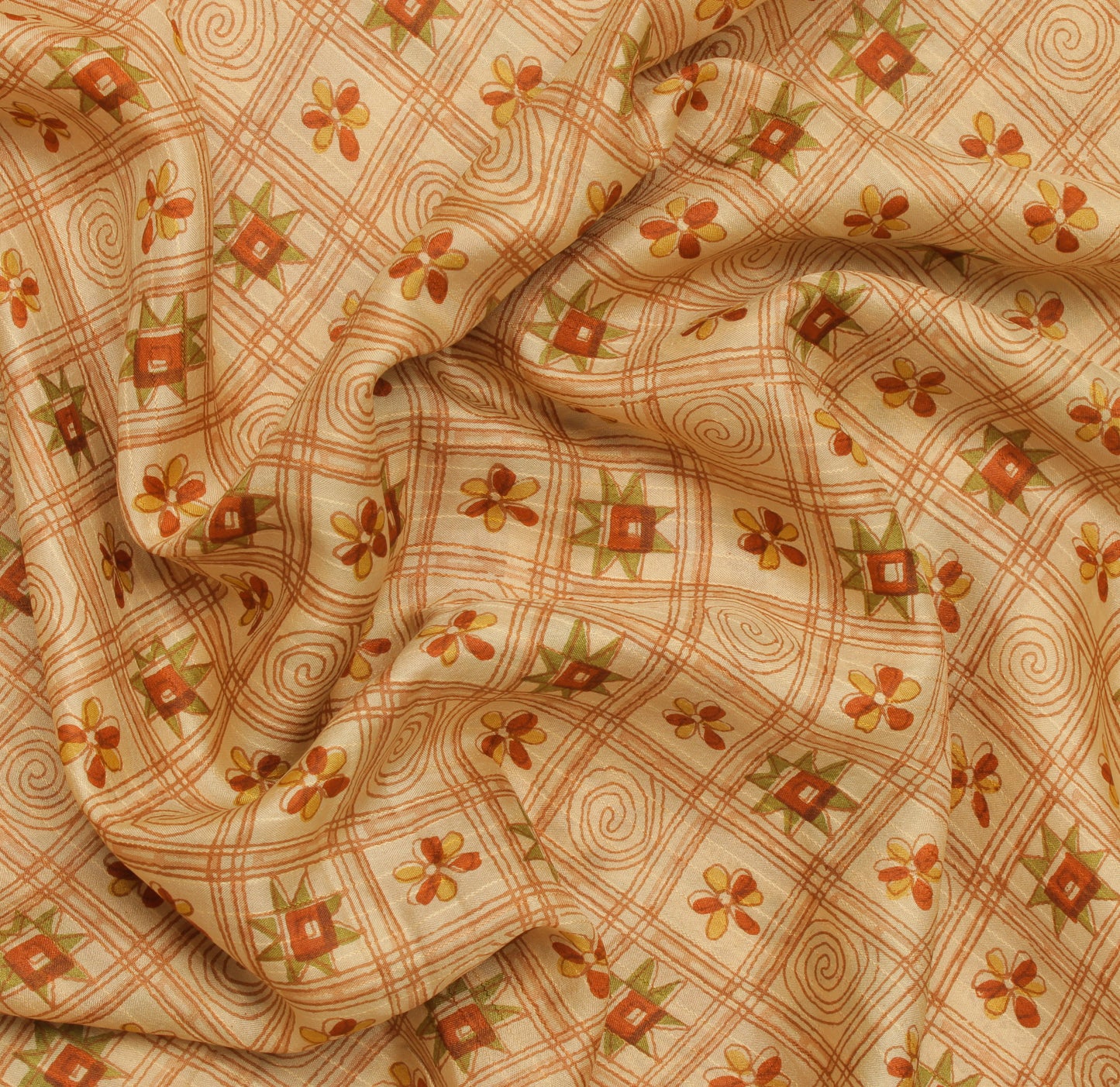 Sushila Vintage Brown Saree 100% Pure Silk Printed Floral Soft Craft Fabric