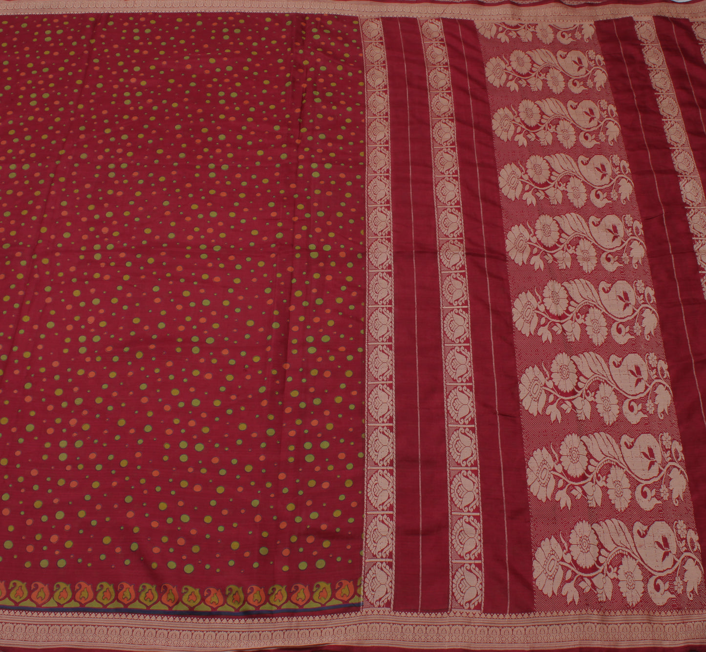 Sushila Vintage Red Indian Saree 100% Pure Silk Printed Dots Soft Craft Fabric