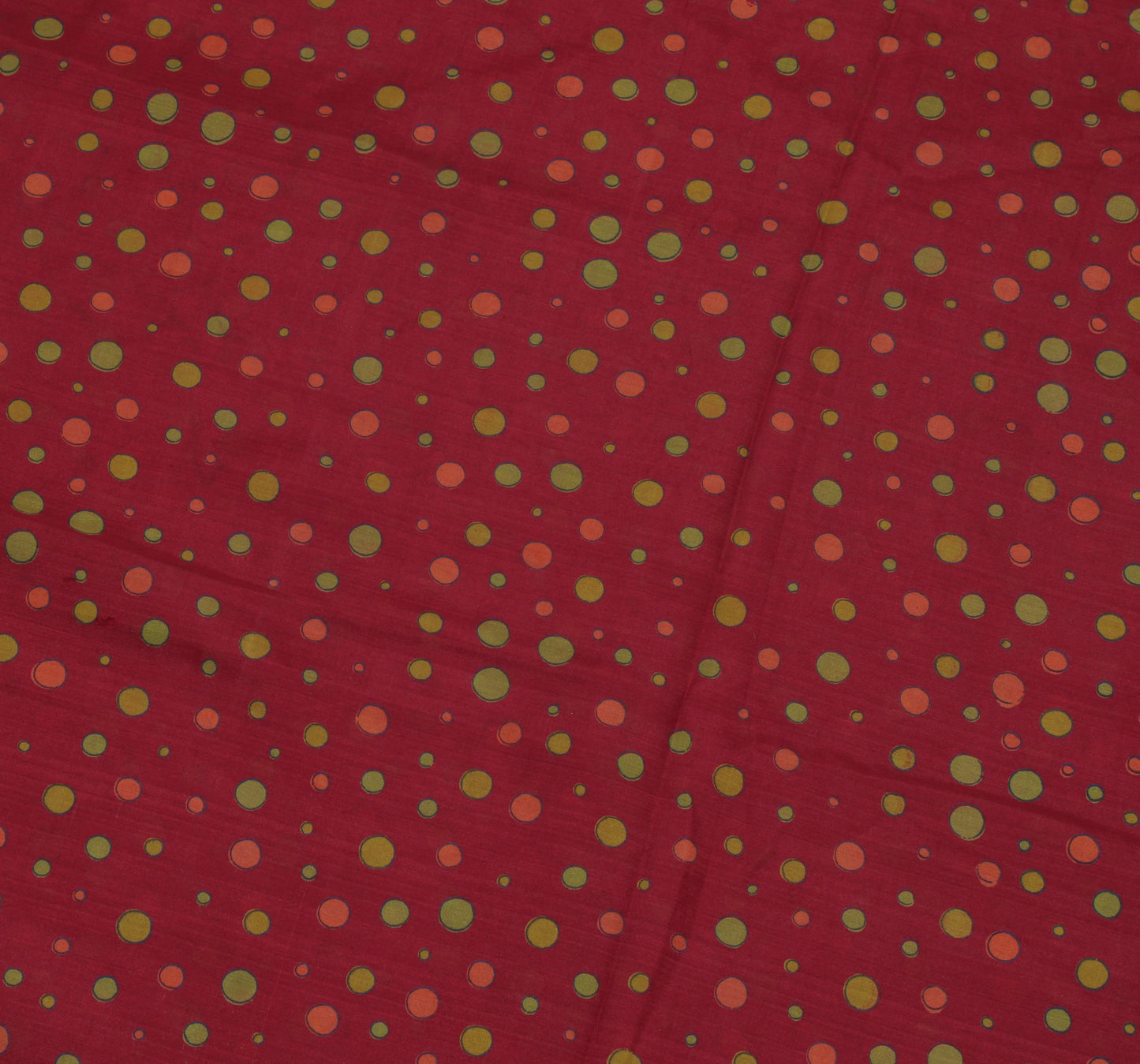 Sushila Vintage Red Indian Saree 100% Pure Silk Printed Dots Soft Craft Fabric