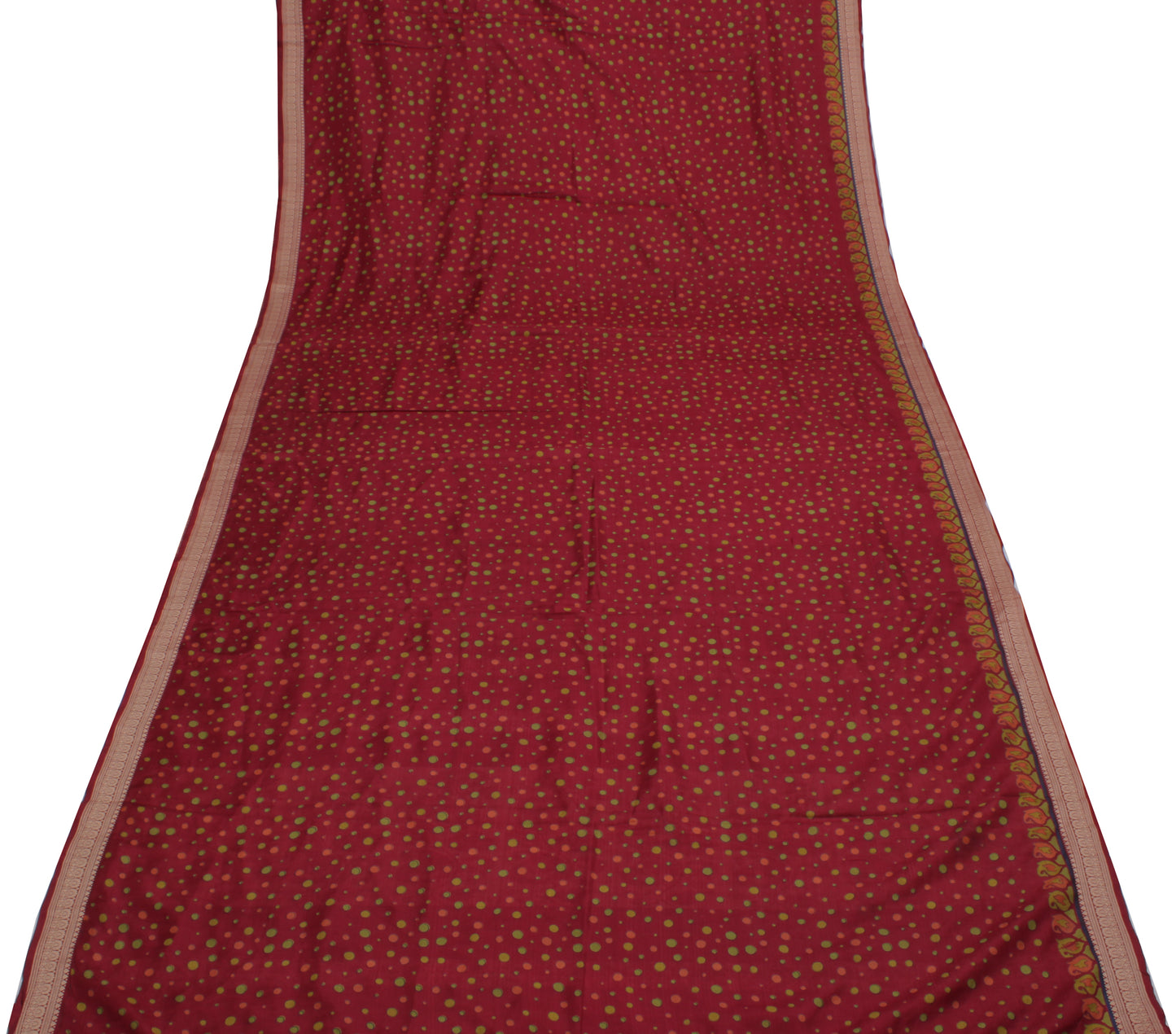 Sushila Vintage Red Indian Saree 100% Pure Silk Printed Dots Soft Craft Fabric