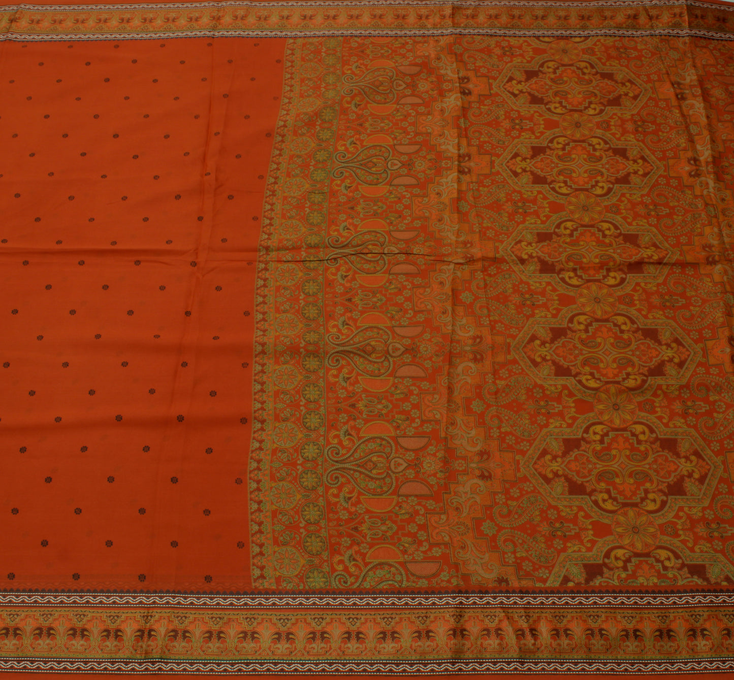 Sushila Vintage Rust Indian Saree  Pure Silk Printed Floral Soft Craft Fabric