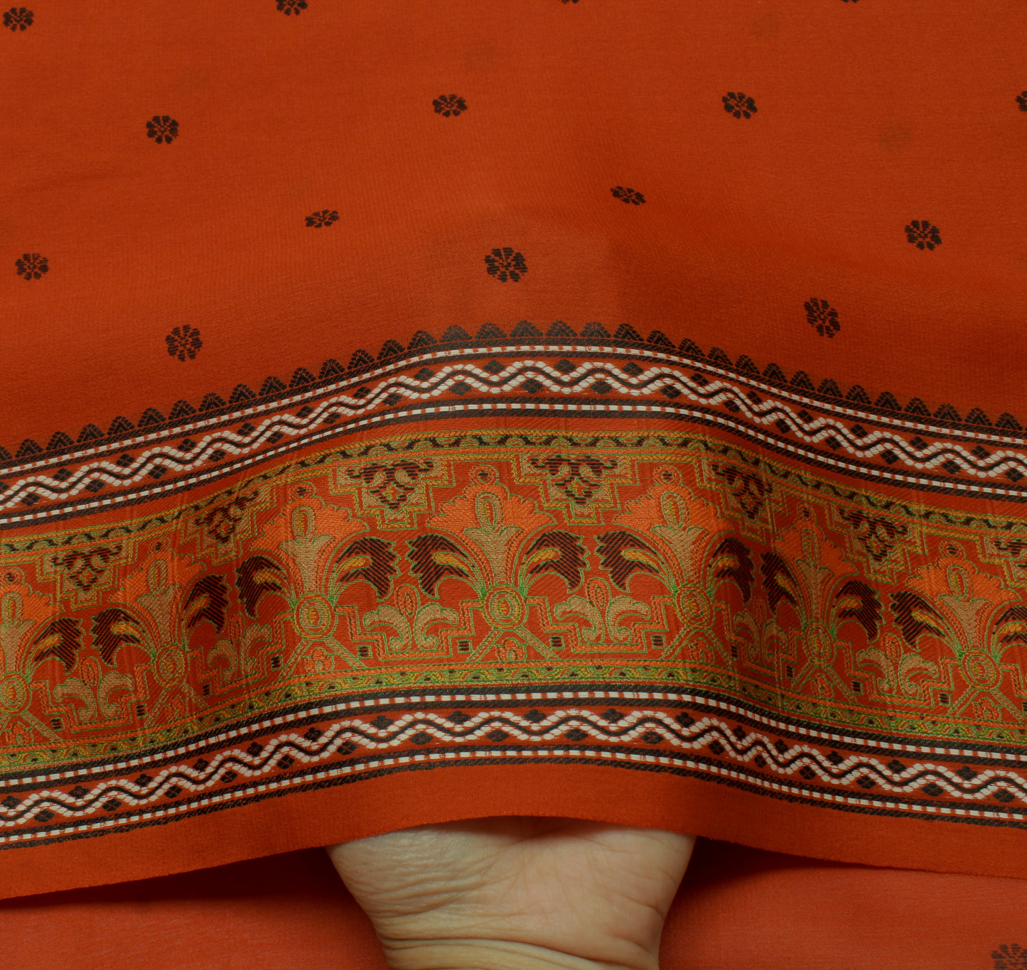 Sushila Vintage Rust Indian Saree  Pure Silk Printed Floral Soft Craft Fabric